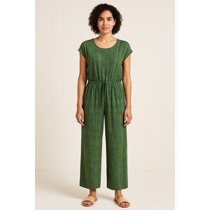 MUK LUKS Women's Olive Bamboo French Terry Weekend Story Jumpsuit Large